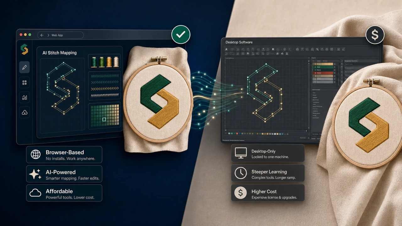 Wilcom Hatch alternative — StitchPilot.ai StitchPilot.ai vs Wilcom Hatch comparison