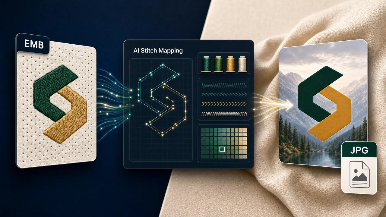 Convert Embroidery File to JPG embroidery to jpg workflow preview in StitchPilot.ai