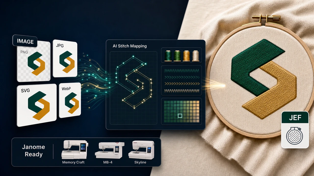 Convert Image to JEF Embroidery File Online image to jef workflow preview in StitchPilot.ai