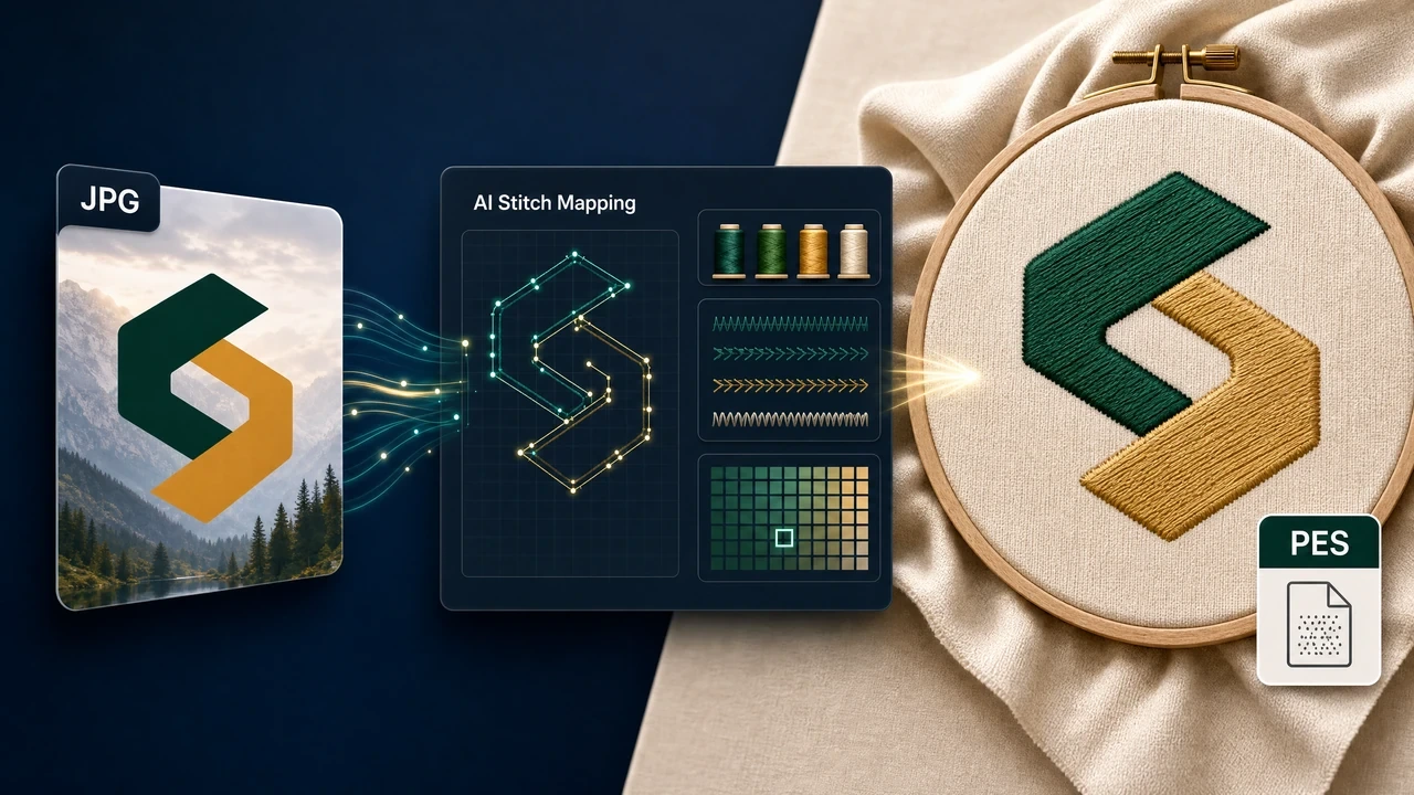 Convert JPG to PES Embroidery File Online jpg to pes workflow preview in StitchPilot.ai