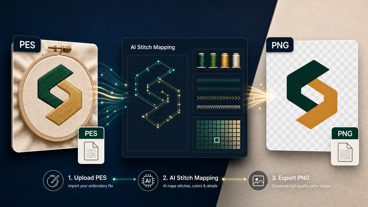 Convert PES to PNG Online pes to png workflow preview in StitchPilot.ai