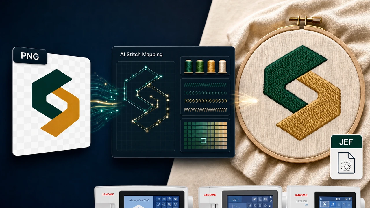 Convert PNG to JEF Embroidery File Online png to jef workflow preview in StitchPilot.ai