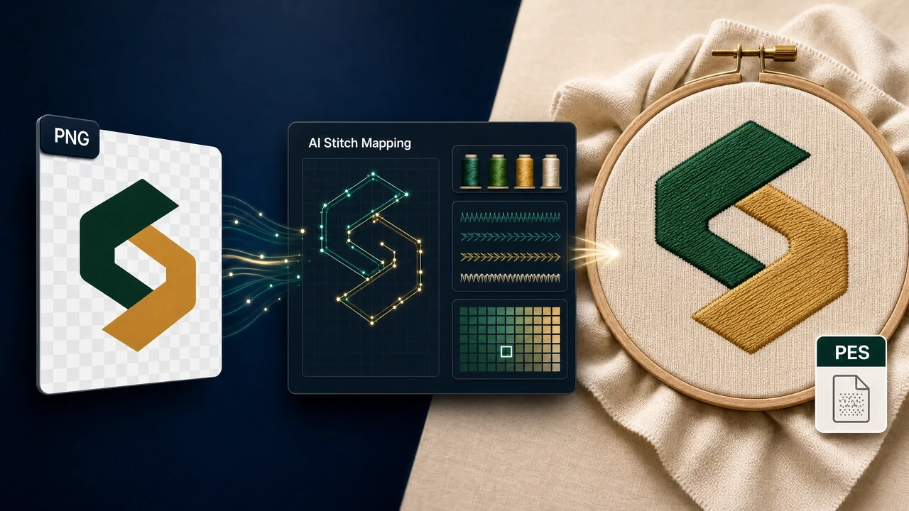 Convert PNG to PES Embroidery File Online png to pes workflow preview in StitchPilot.ai