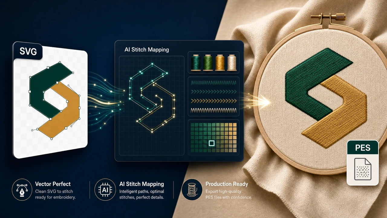 Convert SVG to PES Embroidery File Online svg to pes workflow preview in StitchPilot.ai