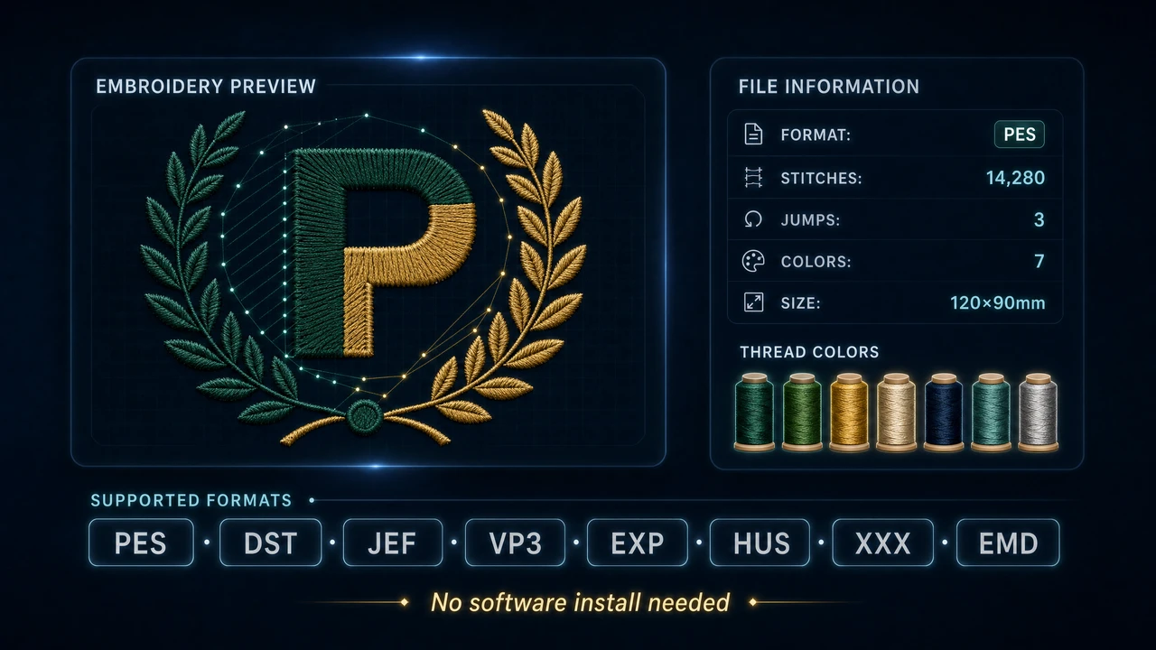 Embroidery file viewer workflow preview in StitchPilot.ai