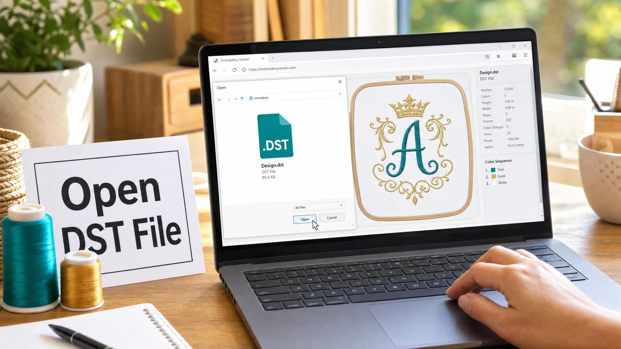 How to open a DST embroidery file online in StitchPilot.ai