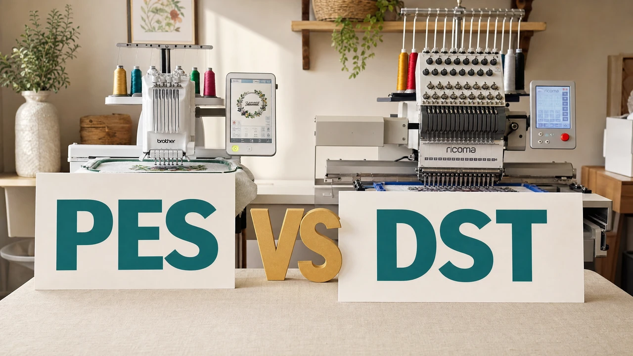 PES vs DST — Which Embroidery Format Should You Use? PES vs DST embroidery format comparison in StitchPilot.ai