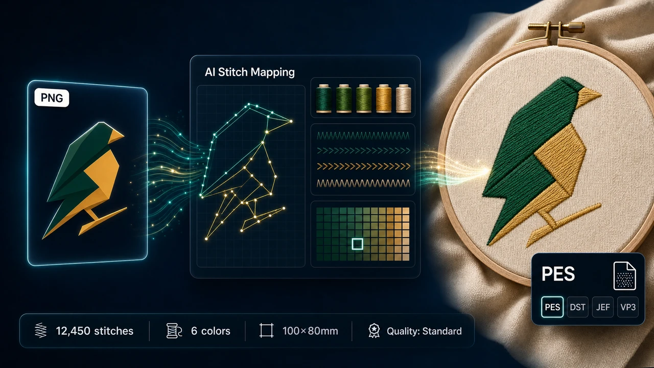 image to embroidery workflow preview in StitchPilot.ai