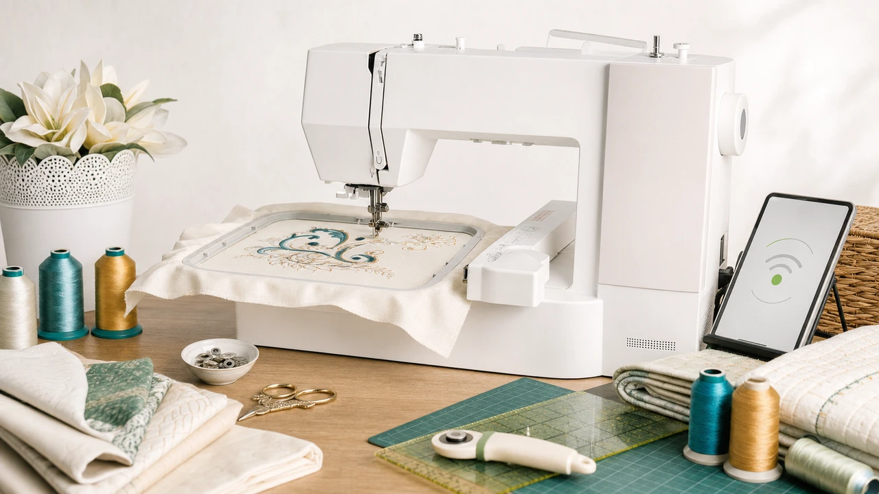 Janome Skyline S9 Sewing + Embroidery Machine Guide Janome Skyline S9 embroidery workflow in StitchPilot.ai