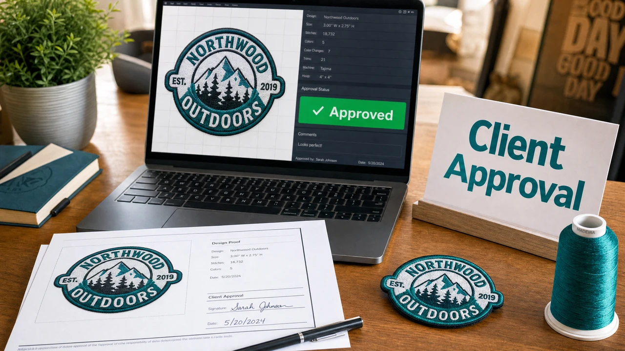 Embroidery preview for client approval workflow in StitchPilot.ai