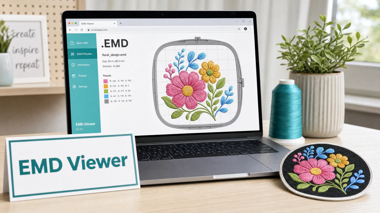 EMD Embroidery File Viewer — Preview EMD Files Online EMD embroidery file preview and stitch visualization in StitchPilot.ai