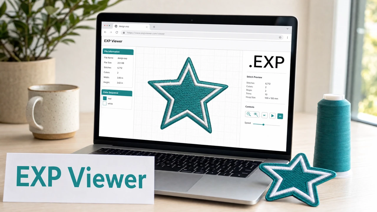 EXP Embroidery File Viewer — Preview EXP Files Online EXP embroidery file preview and stitch visualization in StitchPilot.ai