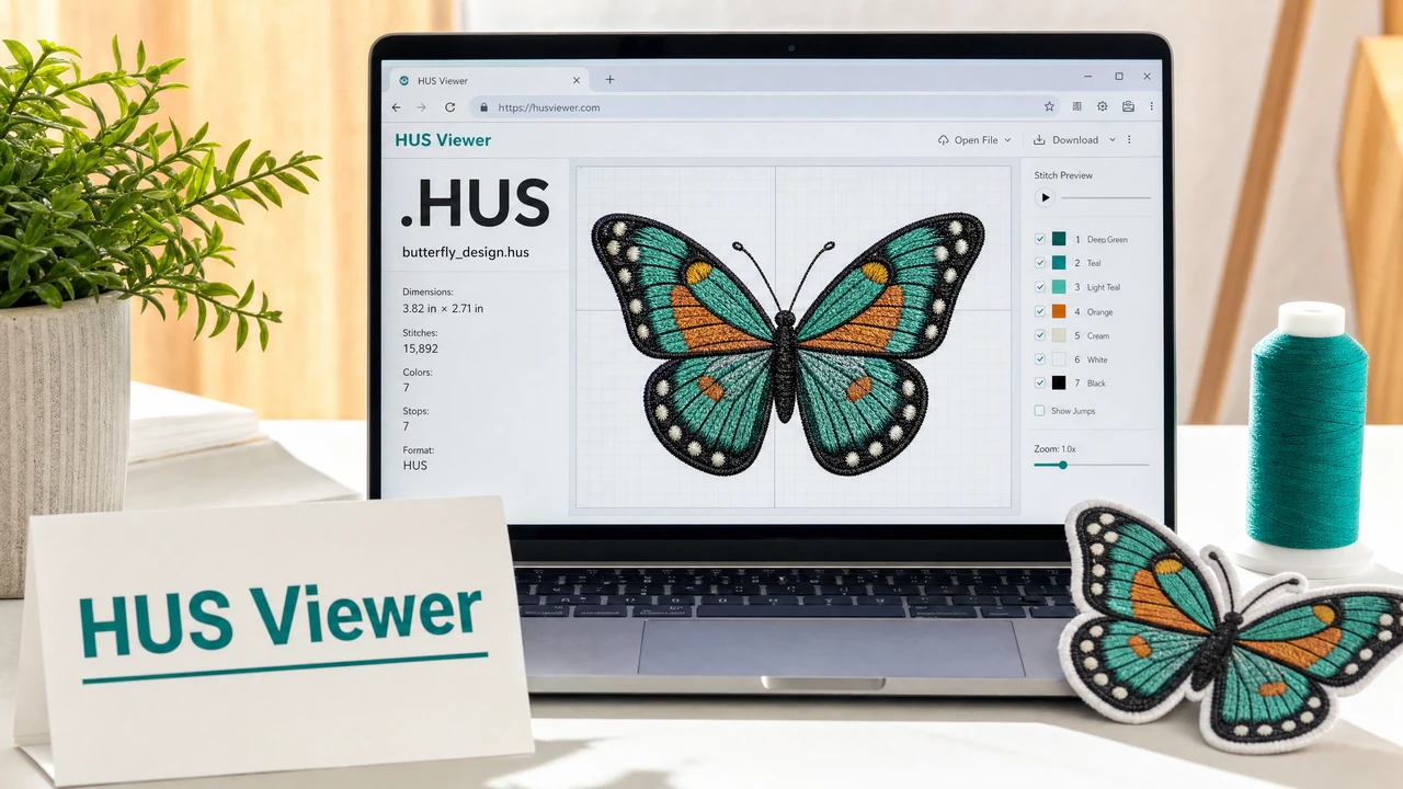 HUS Embroidery File Viewer — Preview HUS Files Online HUS embroidery file preview and stitch visualization in StitchPilot.ai